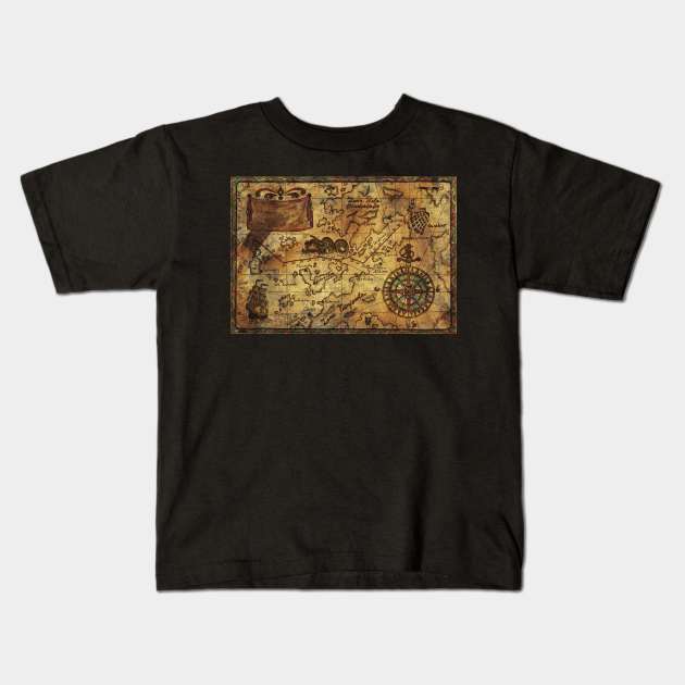 Old Nautical Map 8 (Fantasy). Kids T-Shirt by Mystic Arts